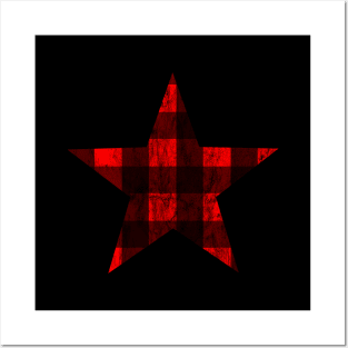 Distressed Red and Black Buffalo Plaid Star Posters and Art